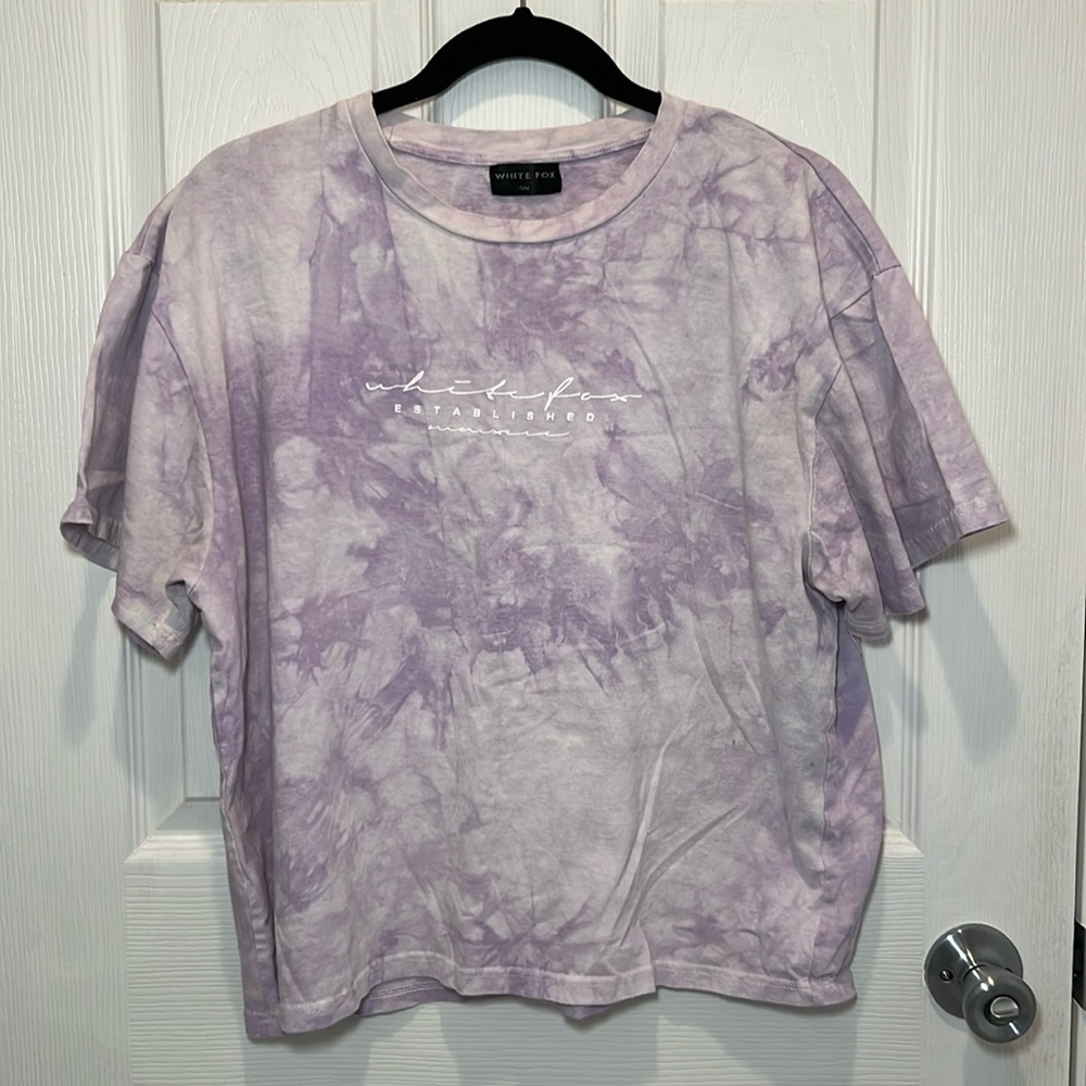 White Fox Cropped Tie Dye Short Sleeve T-Shirt